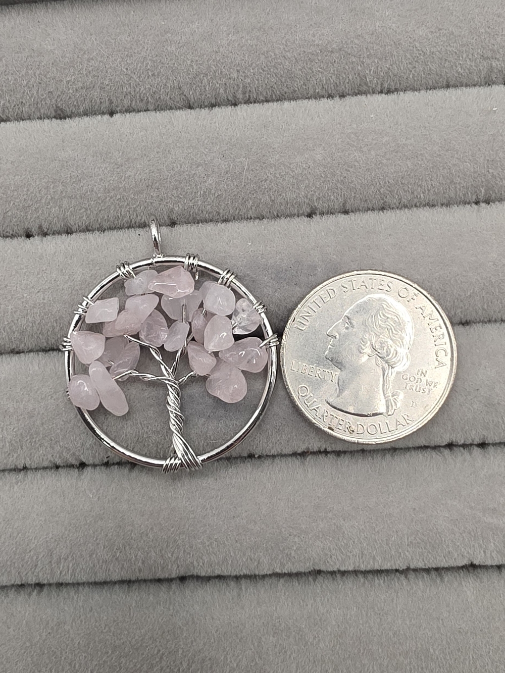 Rose Quartz Tree of Life Pendant Necklace - Silver